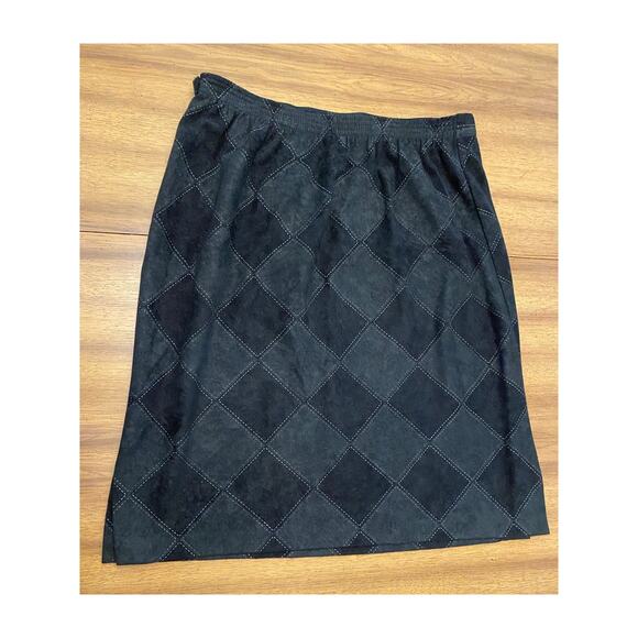 Black Grey Checkered Pencil Skirt Faux Suede Zip Side‎ Sze 12 Dark Academia - Picture 1 of 8